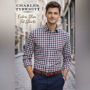 Charles Tyrwhitt Men's Multicolor Extra Slim Fit Button Down Shirt Size 16 1/2